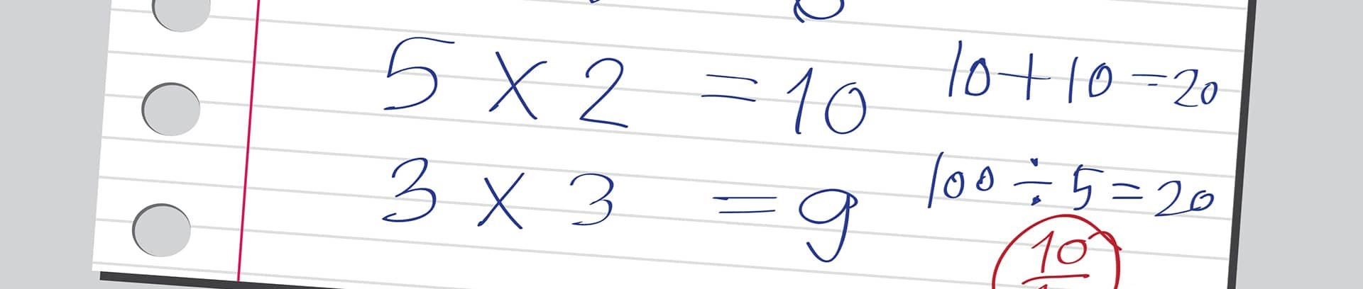 Billede af linieret papir med regnestykker