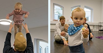 Baby og far til tummeltræning ved FOF Aarhus. Motion og sunhed.